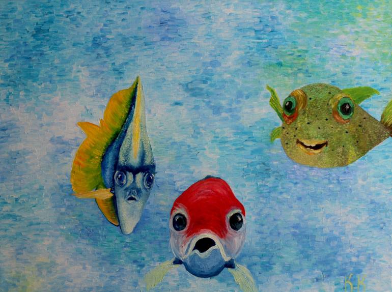 770x574 Saatchi Art Fish Painting By Ksenia Kapanets - Cartoon Fish Painting