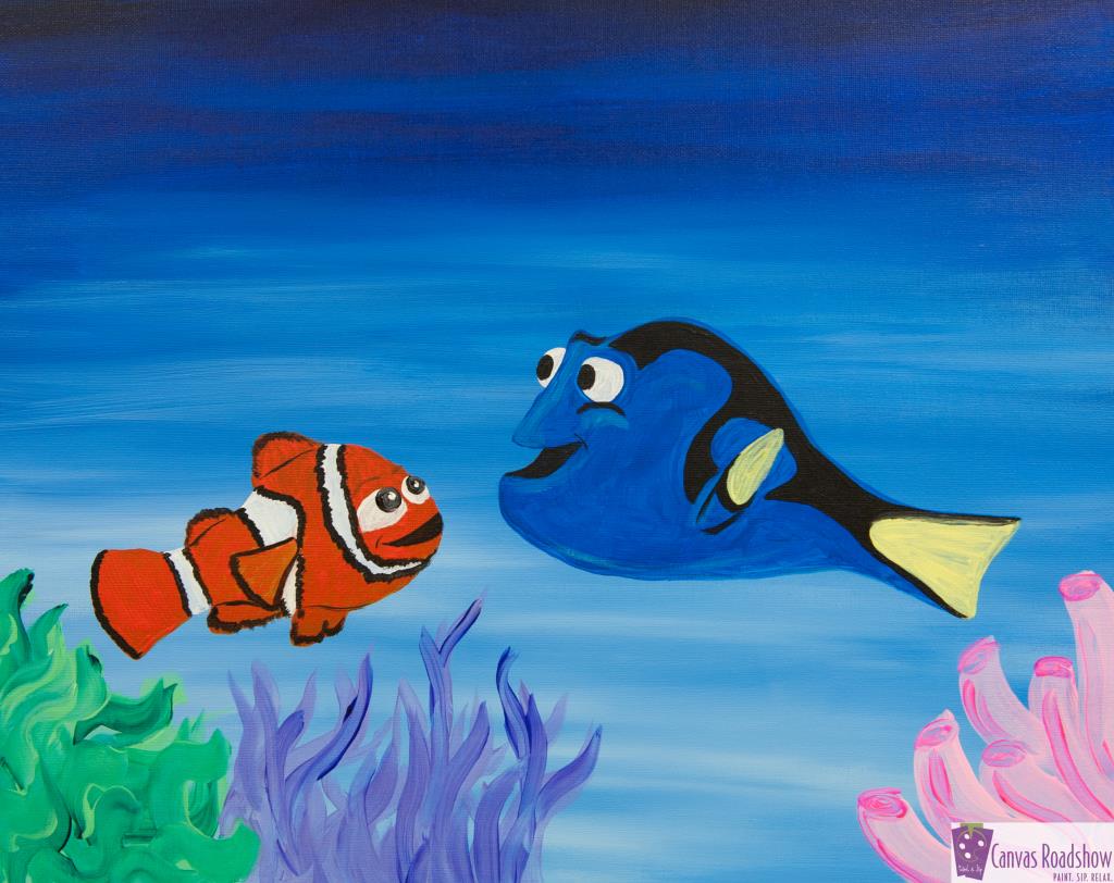 1024x812 The Canvas Roadshow New Painting Finding Fish Friends - Cartoon Fish Painting