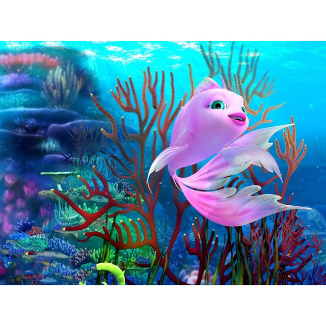 640x640 5d Diy Diamond Painting Wall Sticker Diamond Mosaic Cross Stitch - Cartoon Fish Painting