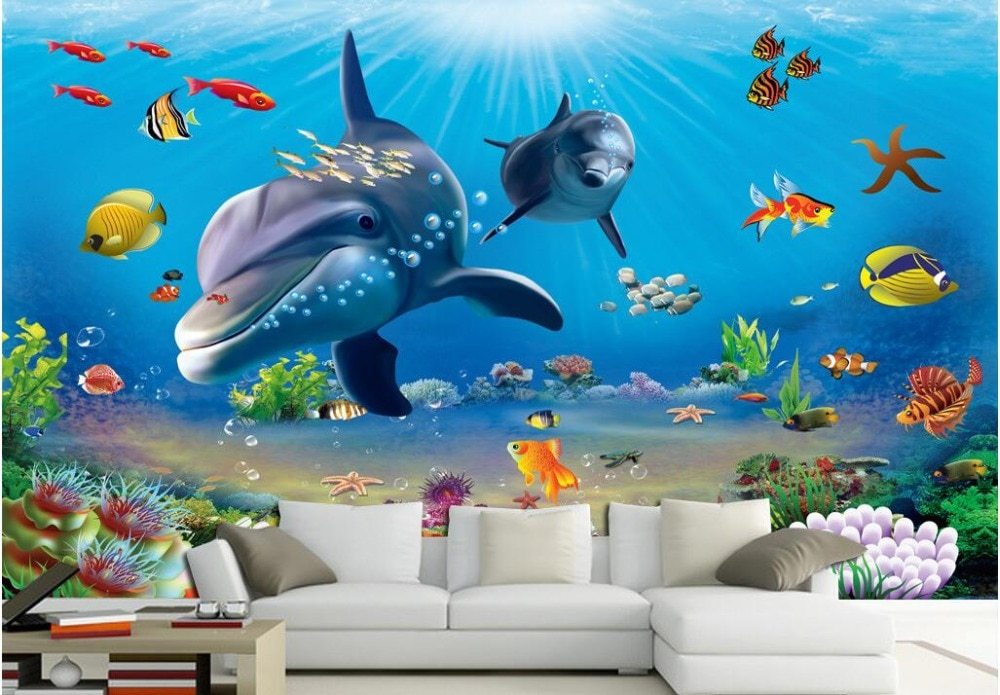 1000x695 Custom Photo 3d Wallpaper Non Woven Mural Sea World Cartoon Fish - Cartoon Fish Painting