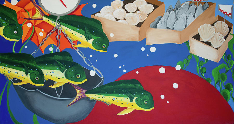 900x478 Dolphin Fish And Scale Painting By Frances Leigh Smith - Cartoon Fish Painting