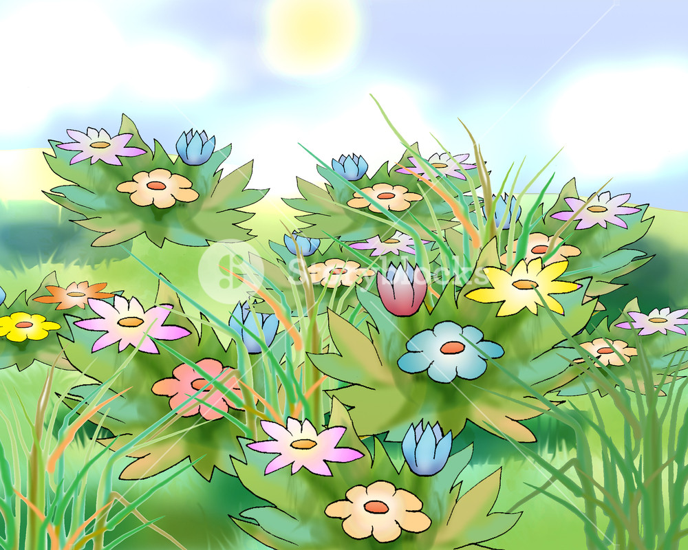 1000x800 Digital Painting, Illustration Of Flowers Meadow - Cartoon Flower Painting