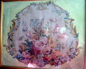300x241 Large Framed Original 19th Century Aubusson Cartoon Floral - Cartoon Flower Painting