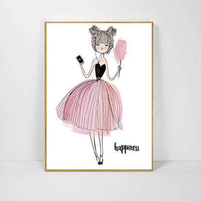 400x400 Cartoon Girl Cuadros Decoracion Nordic Style Kids Decoration - Cartoon Girl Painting