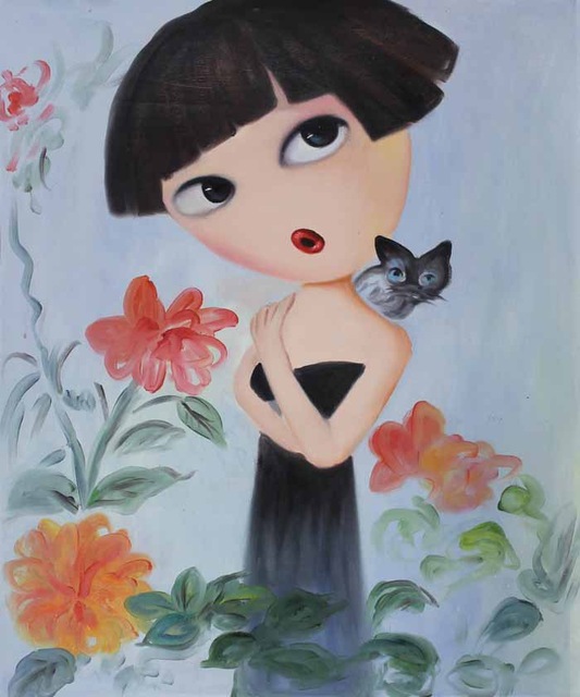 533x640 Cartoon Girl Portrait Oil Painting With Big Big Eyes Funny Art - Cartoon Girl Painting