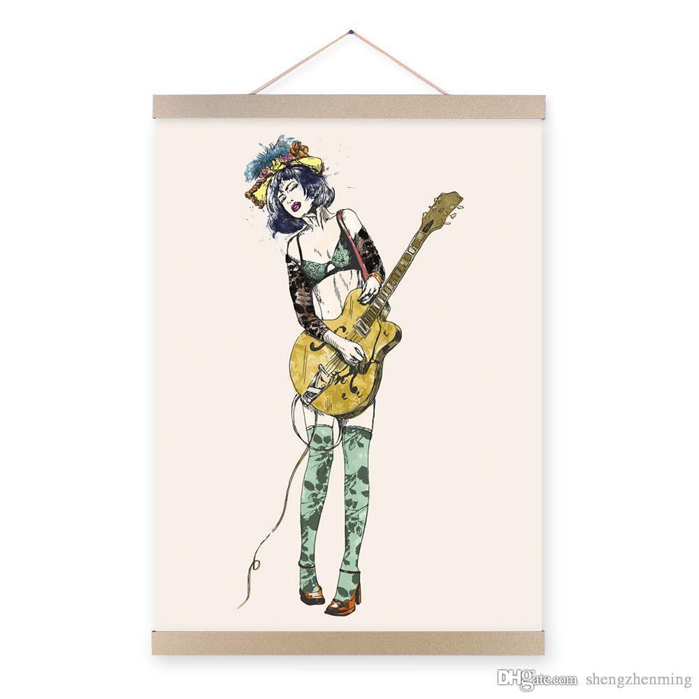 1000x1000 2018 Mild Art Guitar Girl Modern Cartoon A4 Poster Prints Pop Rock - Cartoon Girl Painting
