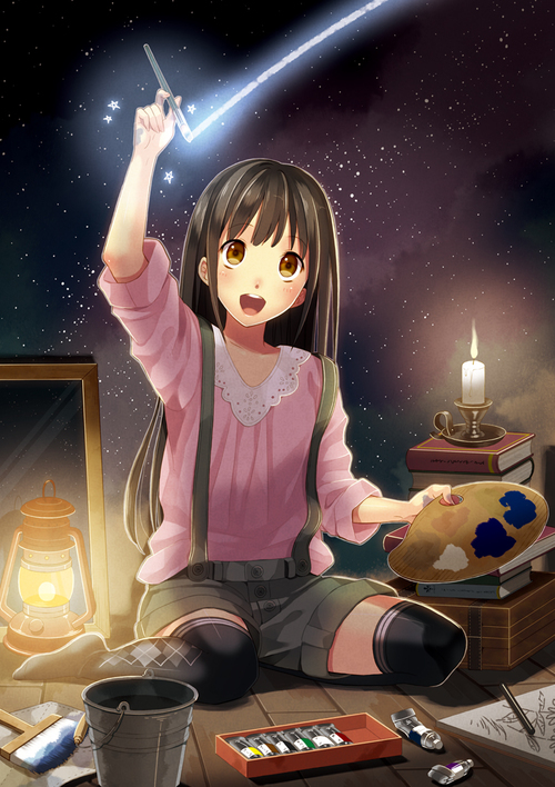 500x708 Anime, Anime Girl, Magic Paint, Painting On We Heart It - Cartoon Girl Painting