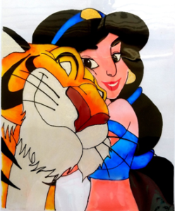 248x300 Princess Jasmine And Shere Khan Glass Painting - Cartoon Images Painting