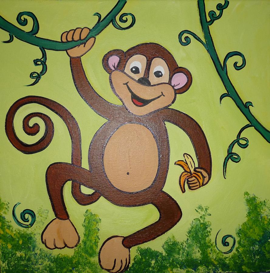889x900 Monkey Painting By Iatridou Maria - Cartoon Monkey Painting