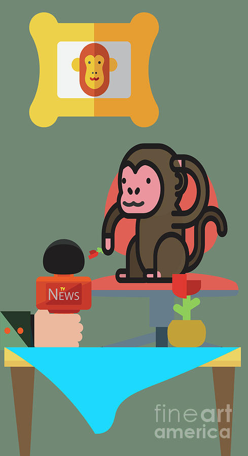 489x900 Unconventional Interview With A Monkey Painting By Kartick Dutta - Cartoon Monkey Painting
