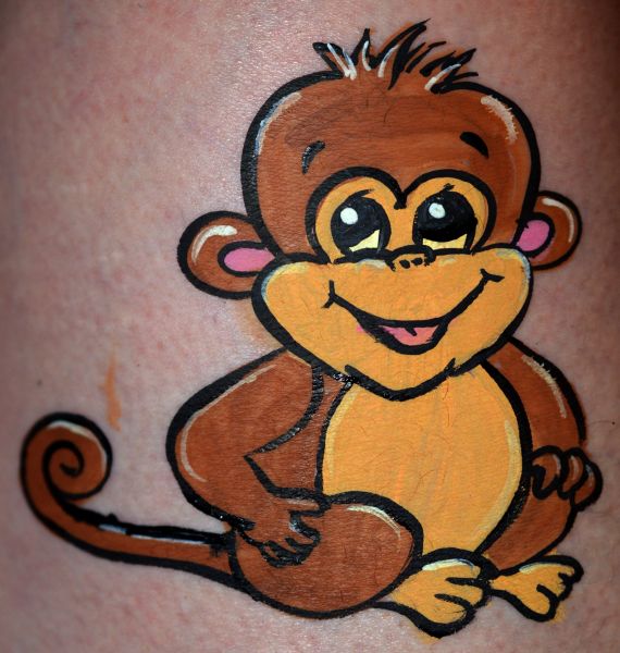 570x600 Wild Animal Face Painting - Cartoon Monkey Painting
