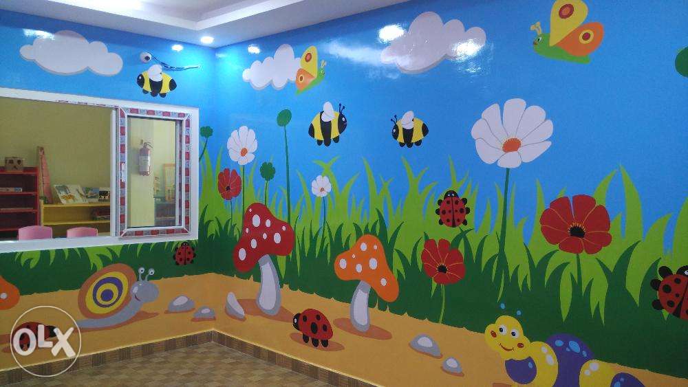 1000x563 Cartoon Wall Painting For Play Schools,kids Rooms - Cartoon Painting