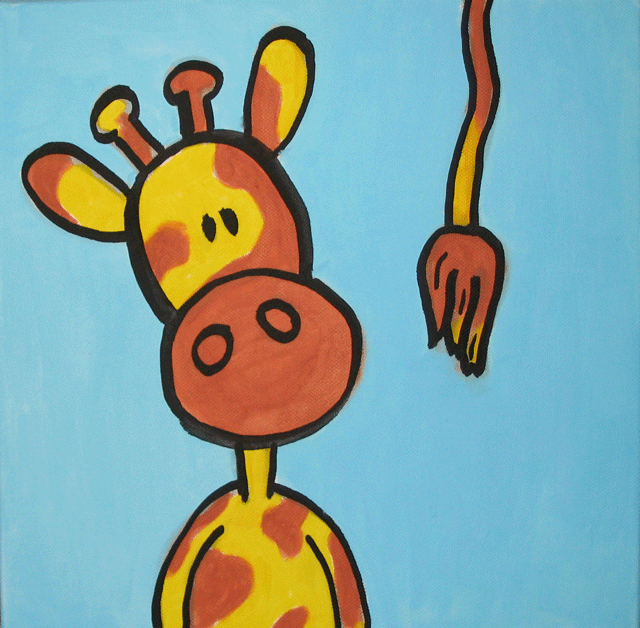 640x628 Giraffe - Cartoon Painting