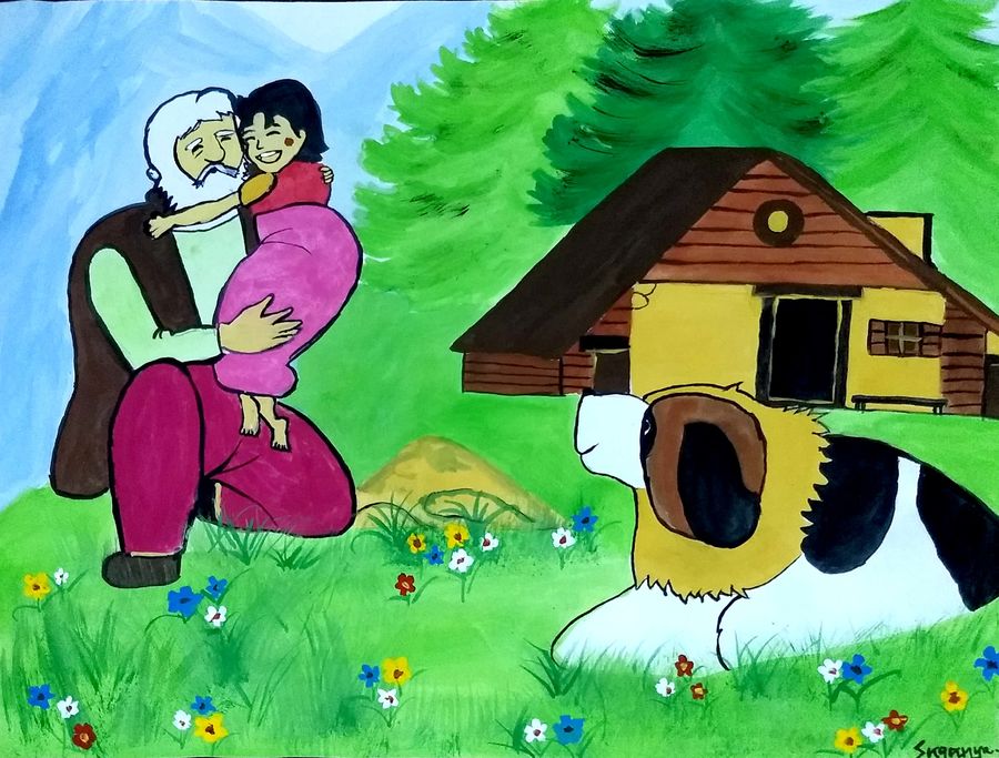 900x683 Heidi Cartoon Painting By Artist Suganya Naveenkumar - Cartoon Painting