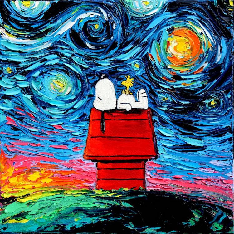 750x750 Pop Culture Starry Night Scenes Look Like Cartoon Van Gogh Paintings - Cartoon Painting