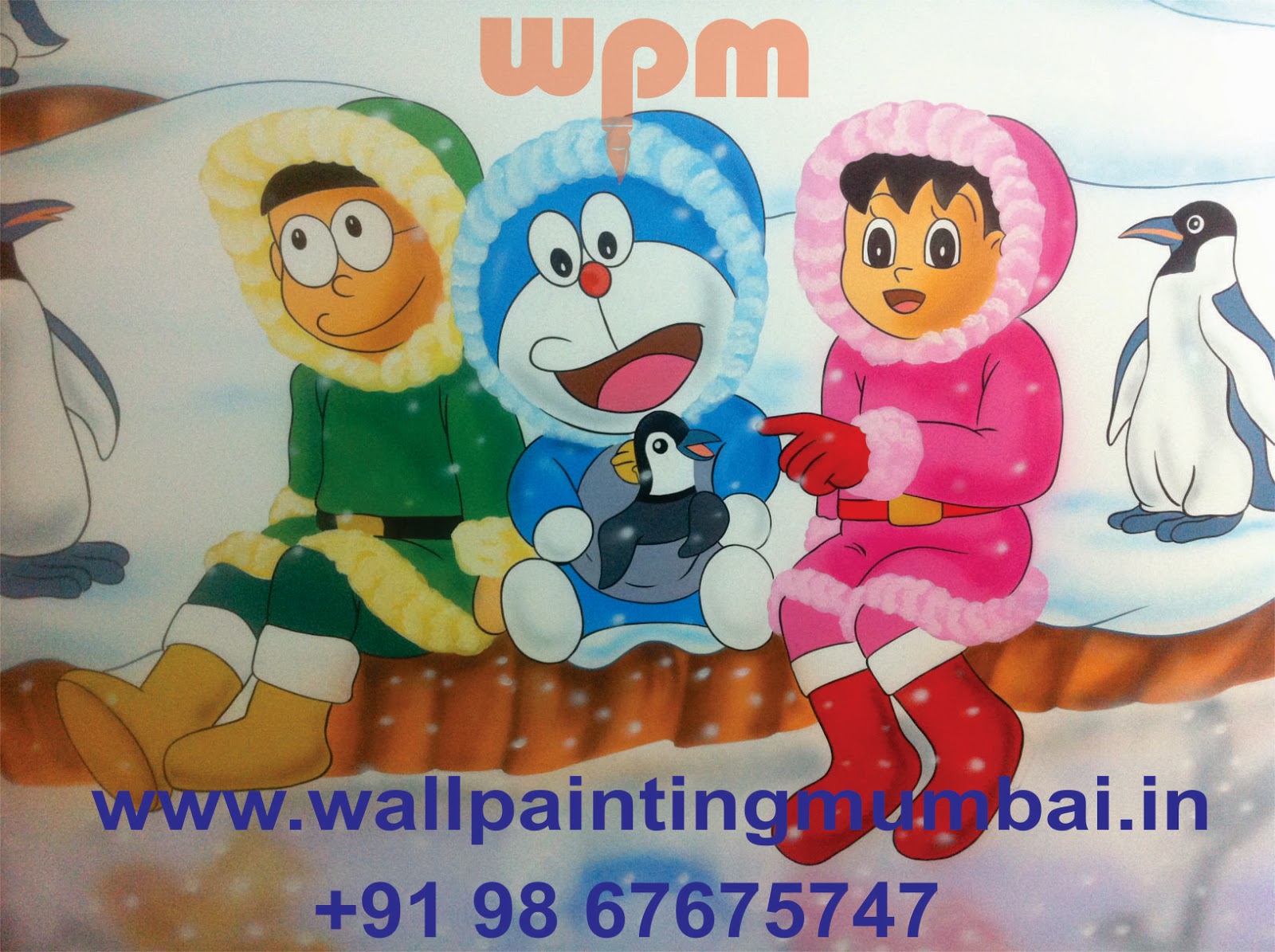 1600x1195 Play School Wall Painting Kids School Classroom Doremon Theme - Cartoon Painting For Kids