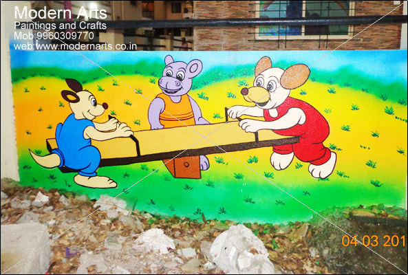 593x400 Painting Artist Mumbai, School Wall Painting Artist Maharashtra - Cartoon Painting For Kids