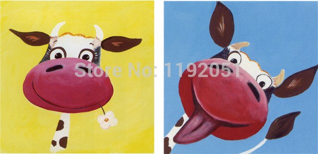 640x310 Cows Canvas Painting Children Kids Stuff Cartoon Picture Oil - Cartoon Painting For Kids
