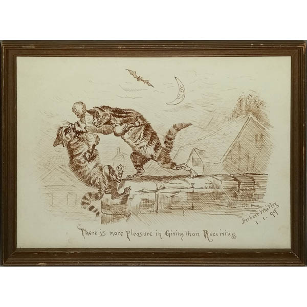 600x600 Illustration Art, Boxing Cats, Cat Fight, Whimsical Cartoon - Cartoon Painting Frame