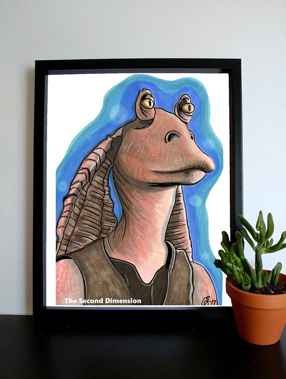 570x756 Meesa Jar Jar Binks Funny Gungan Star Wars Cartoon Print - Cartoon Painting Frame