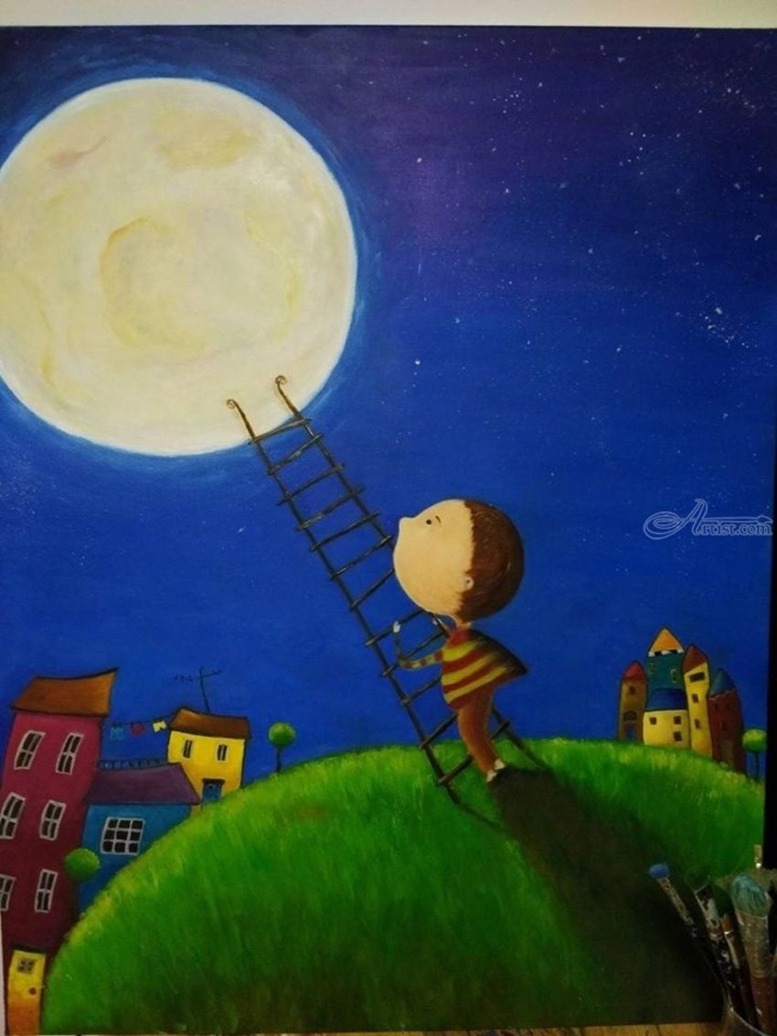 850x1133 Dreaming Paintings By Anastasia Salo - Cartoon People Painting