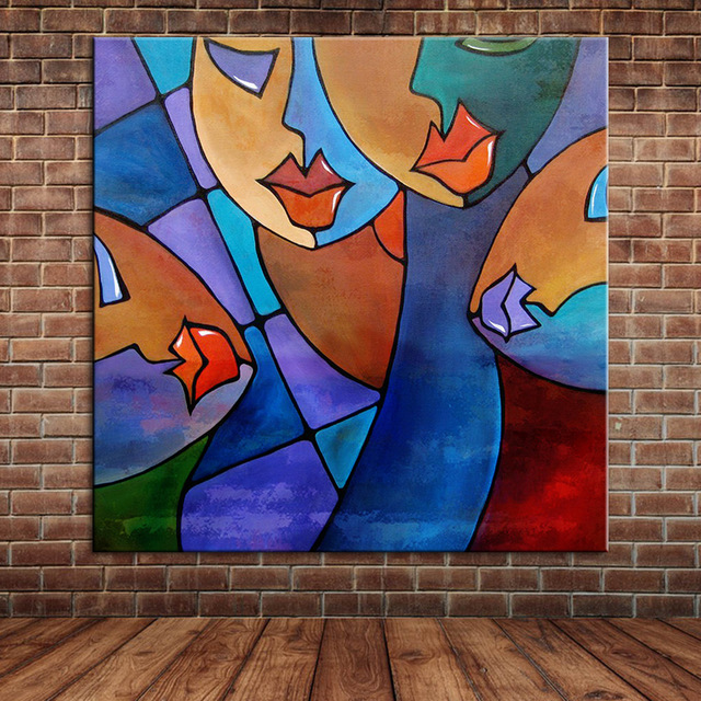 640x640 Modern Hand Painted Cartoon People Women's Face Oil Painting - Cartoon People Painting