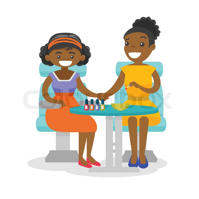 800x800 Young African American Woman Getting Manicure - Cartoon People Painting