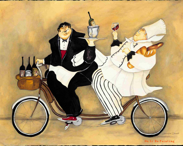 640x512 Free Shipping Cartoon People Chef Bicycle Bread Oil Painting - Cartoon People Painting