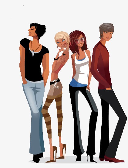422x553 Beautiful People, Cartoon, Hand Painting, Fashion Png Image - Cartoon People Painting