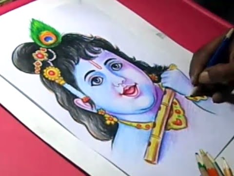 480x360 How To Draw Lord Krishna Color Painting Step By Step - Cartoon Pictures Painting