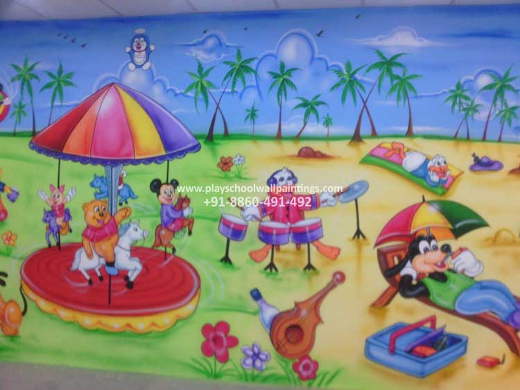 750x563 Play School Wall Painting Play School Wall Painting For Tiny Tots Kids - Cartoon Pictures Painting