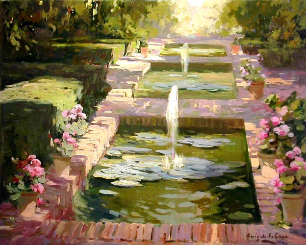 624x500 Pond With Water Lilies Original Art By Angel Ruiz De La Casa - Casa Painting