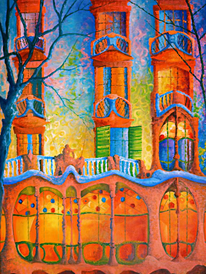 677x900 Barcelona Casa Batilo Painting By Ray Gilronan - Casa Painting