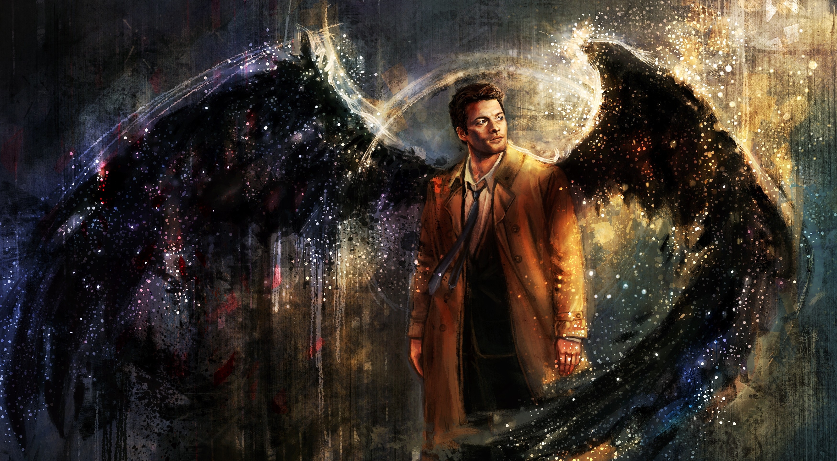 3500x1928 Wallpaper 3500x1928 Px, Artwork, Castiel, Drawing, Painting - Castiel Painting