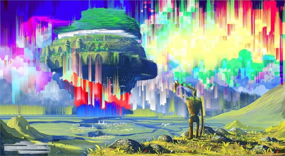 1000x546 Glitch Art Castle In The Sky 4 Sizes Picture Canvas Poster Print - Castle In The Sky Painting