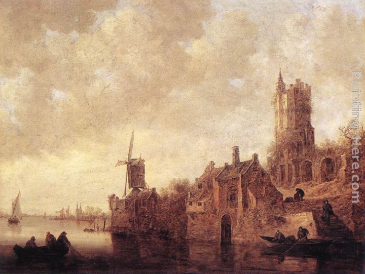 720x541 Jan Van Goyen River Landscape With A Windmill And A Ruined Castle - Castle Landscape Painting