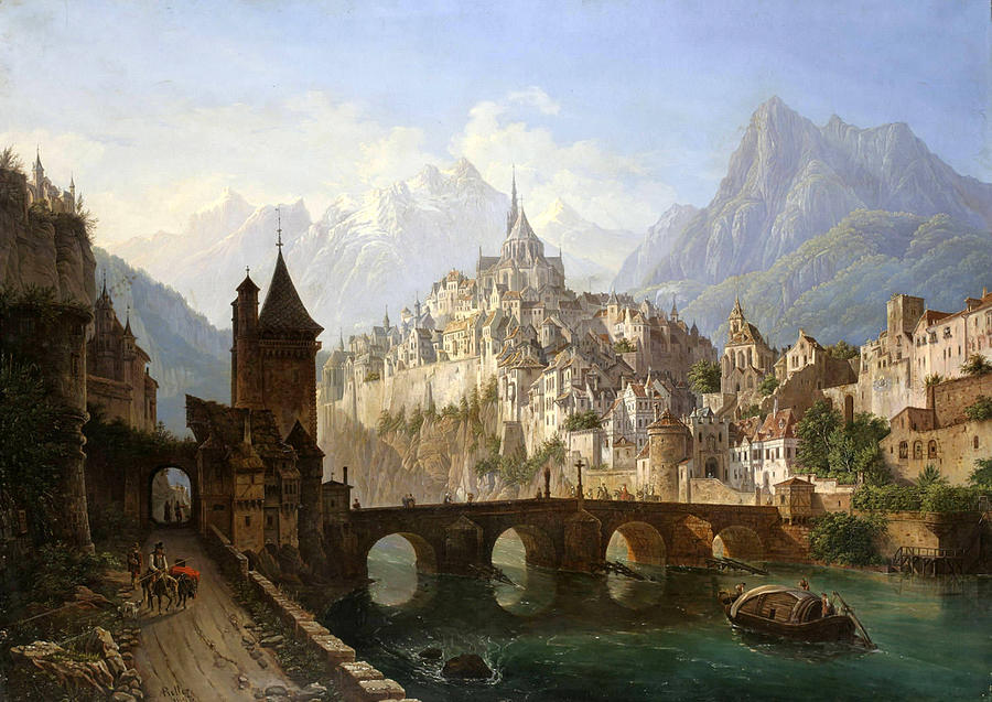 900x637 Landscape With A Castle Painting By Andreas Roller - Castle Landscape Painting