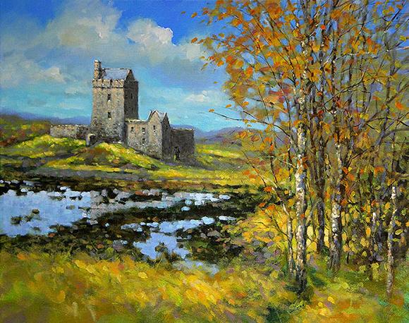 580x458 Painting Print Of Dun Guaire Castle, Kinvara, Co Galway - Castle Landscape Painting