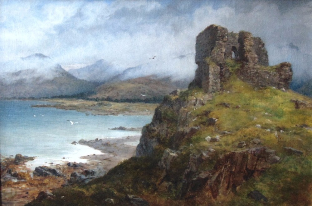 1000x663 Samuel C Bird Castle Ruins, Scottish Landscape 19th Century Oil - Castle Landscape Painting
