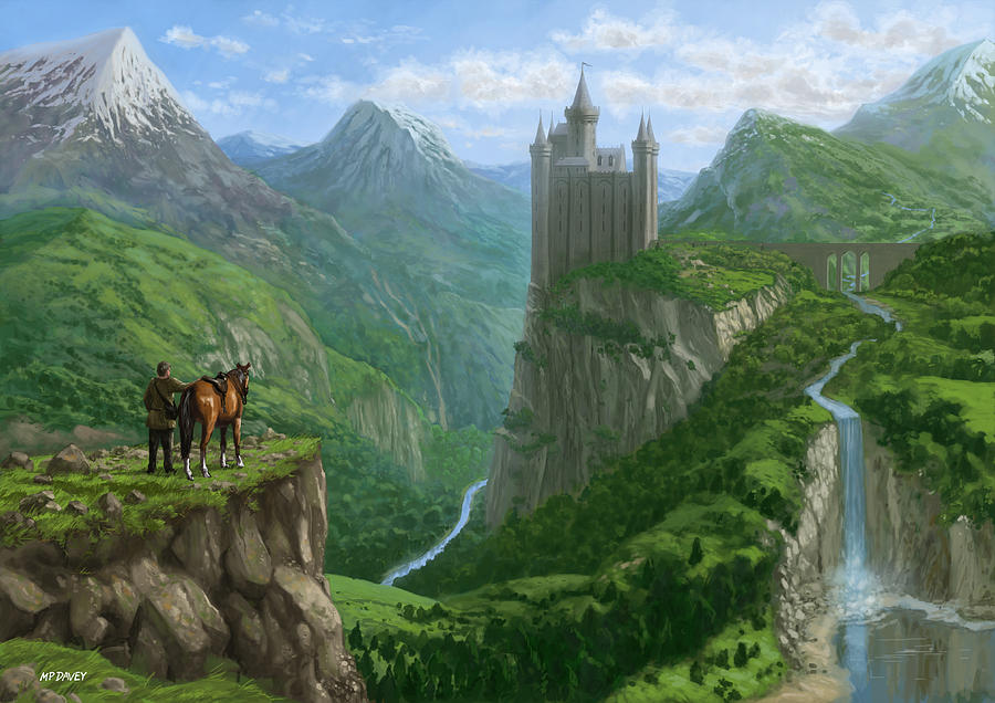 900x636 Traveller In Landscape With Distant Castle Painting By Martin Davey - Castle Landscape Painting