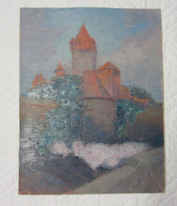 258x300 Vintage 50s Castle Landscape Original Hand Painted Oil Painting Ebay - Castle Landscape Painting
