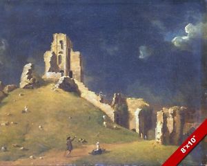 300x240 Corfe Castle Ruins Dorset England Landscape Painting Art Real - Castle Landscape Painting