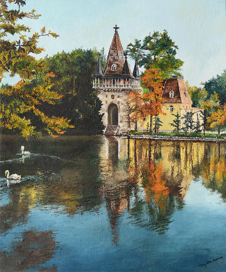 749x900 Castle On The Water Painting By Mary Ellen Anderson - Castle Oil Painting