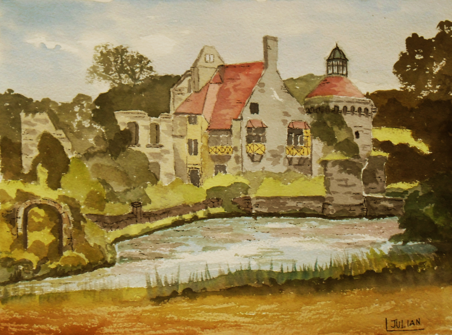 1745x1296 Original Painting Of Scotney Castle, Kent. A Magical Old Castle - Castle Painting