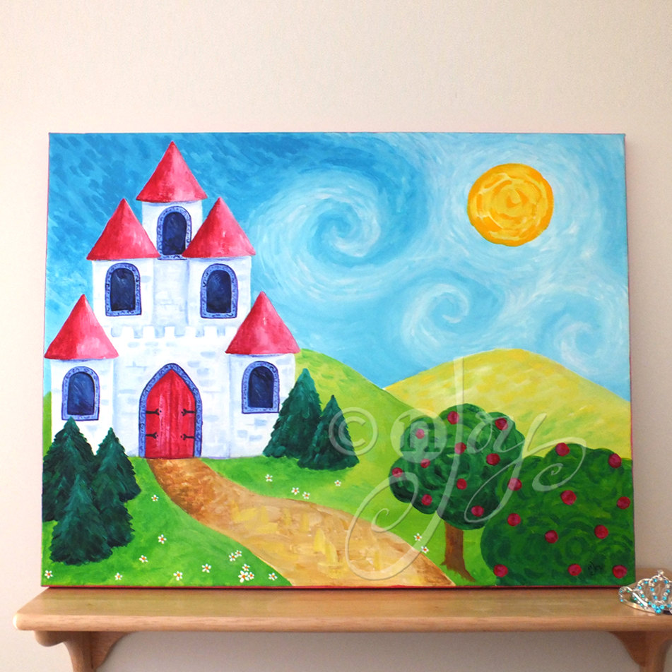 951x952 Princess Art For Girls Room Pink Castle 20x16 Inch Acrylic - Castle Painting For Kids