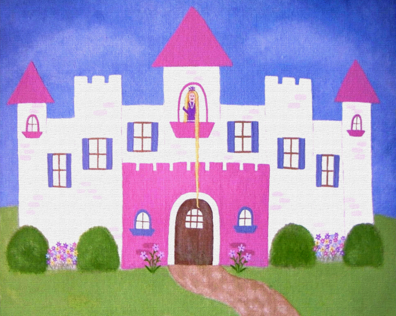 800x640 Rapunzels Castle Princess Castle Hand Painted Kids Canvas Wall - Castle Painting For Kids