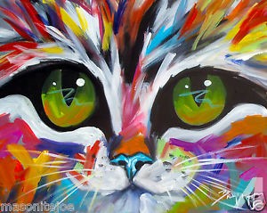 300x239 Details About Abstract Colorful Original Acrylic Painting Canvas - Cat Abstract Painting