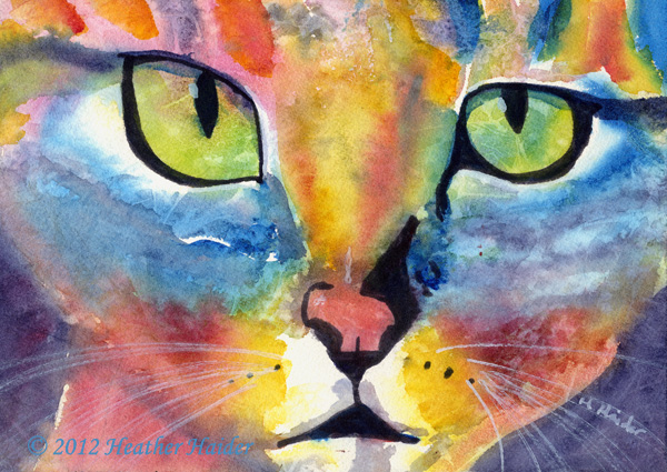 600x425 Abstract Watercolor Cat - Cat Abstract Painting