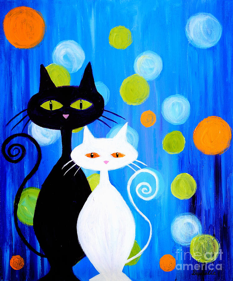 747x900 Fancy Cats Painting By Art By Danielle - Cat Acrylic Painting
