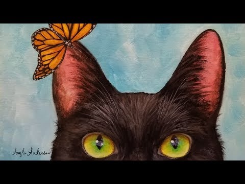 480x360 How To Paint A Black Cat With Monarch Butterfly Live Acrylic - Cat Acrylic Painting